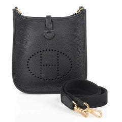 Hermès Evelyne TPM Crossbody Bag in Noir Taurillon Clemence Leather with Gold Hardware
