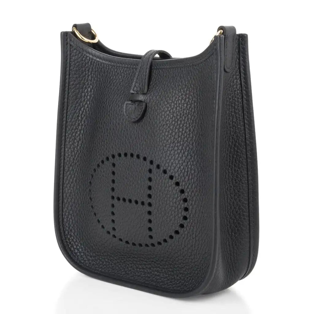 Hermès Evelyne TPM Crossbody Bag in Noir Taurillon Clemence Leather with Gold Hardware