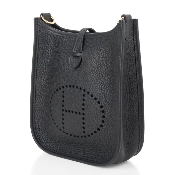 Hermès Evelyne TPM Crossbody Bag in Noir Taurillon Clemence Leather with Gold Hardware