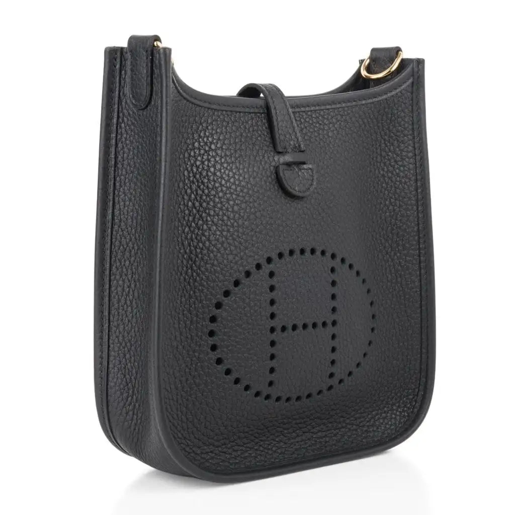 Hermès Evelyne TPM Crossbody Bag in Noir Taurillon Clemence Leather with Gold Hardware