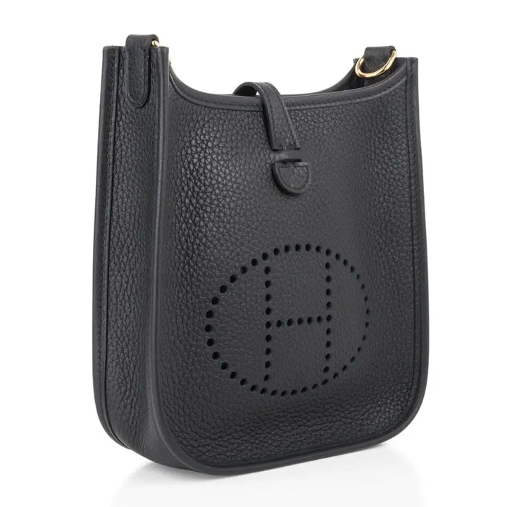 Hermès Evelyne TPM Crossbody Bag in Noir Taurillon Clemence Leather with Gold Hardware