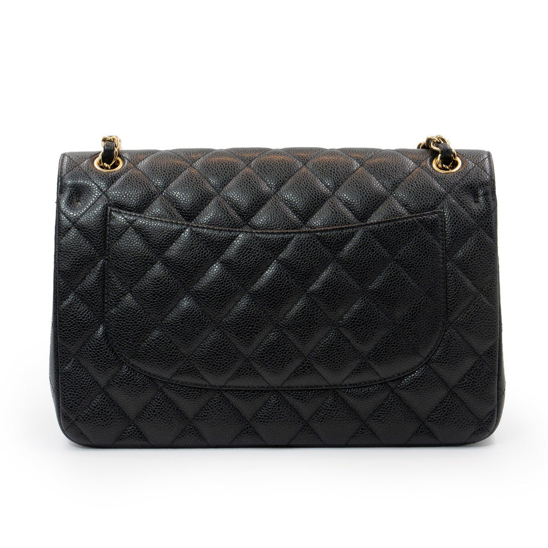 Chanel Large Classic Double Flap Bag in Black Caviar Leather with Gold Hardware
