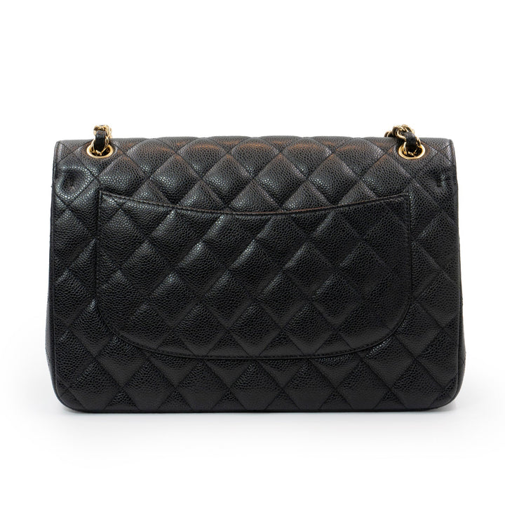 Chanel Large Classic Double Flap Bag in Black Caviar Leather with Gold Hardware
