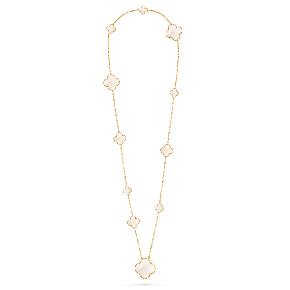 Van Cleef & Arpels Magic Alhambra Long Necklace 11 Motifs in 18K Yellow Gold with Mother-of-Pearl - Gemaee  UAE