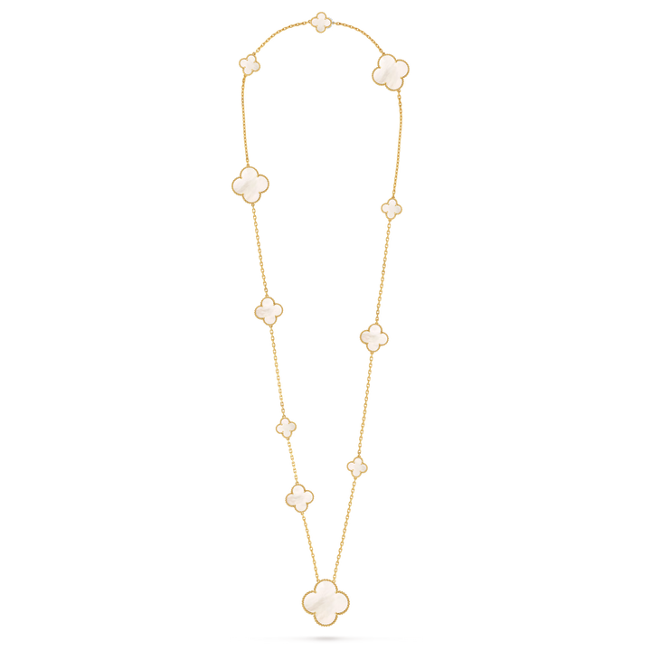 Van Cleef & Arpels Magic Alhambra Long Necklace 11 Motifs in 18K Yellow Gold with Mother-of-Pearl - Gemaee  UAE