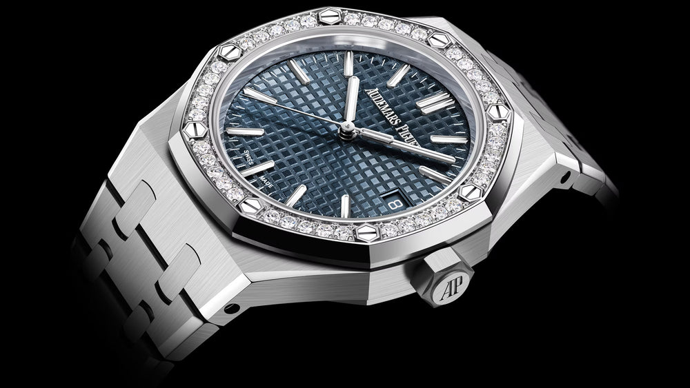 Audemars Piguet Royal Oak Selfwinding 37mm in Stainless Steel with Diamond-Set Bezel and Blue Grande Tapisserie Dial - Gemaee  UAE