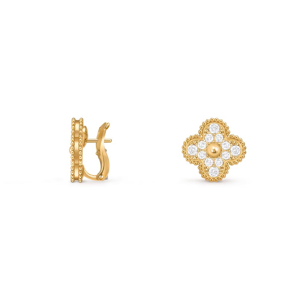 Van Cleef & Arpels Vintage Alhambra Earrings in 18K Yellow Gold with Diamonds - Gemaee  UAE