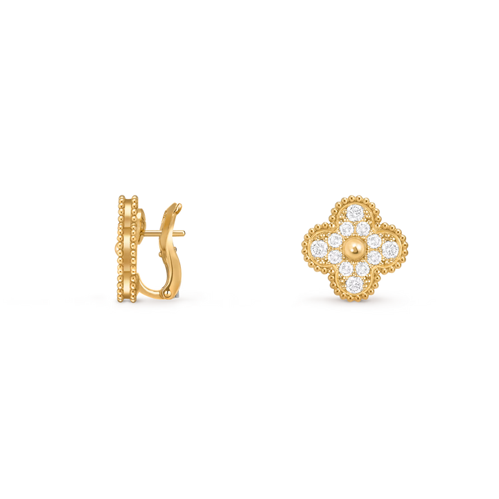 Van Cleef & Arpels Vintage Alhambra Earrings in 18K Yellow Gold with Diamonds - Gemaee  UAE
