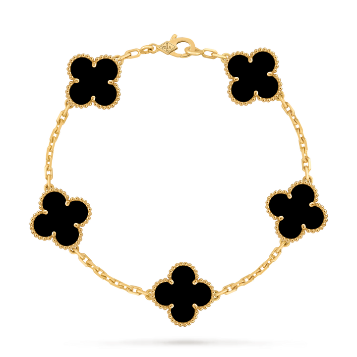 Van Cleef & Arpels Vintage Alhambra 5 Motifs Bracelet in 18K Yellow Gold with Onyx
