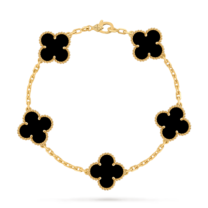 Van Cleef & Arpels Vintage Alhambra 5 Motif Bracelet in 18K Yellow Gold & Onyx