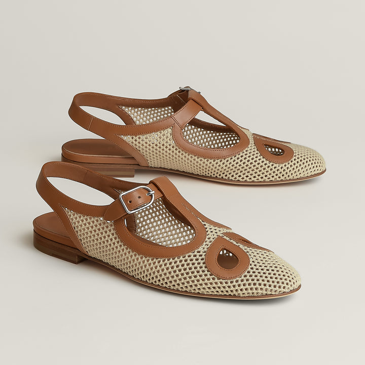 Hermès Kim Slingback in Beige Lin and Naturel Knit and Calfskin with Palladium-Plated Buckle
