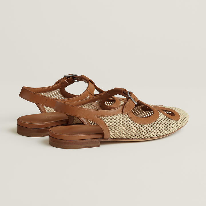 Hermès Kim Slingback in Beige Lin and Naturel Knit and Calfskin with Palladium-Plated Buckle