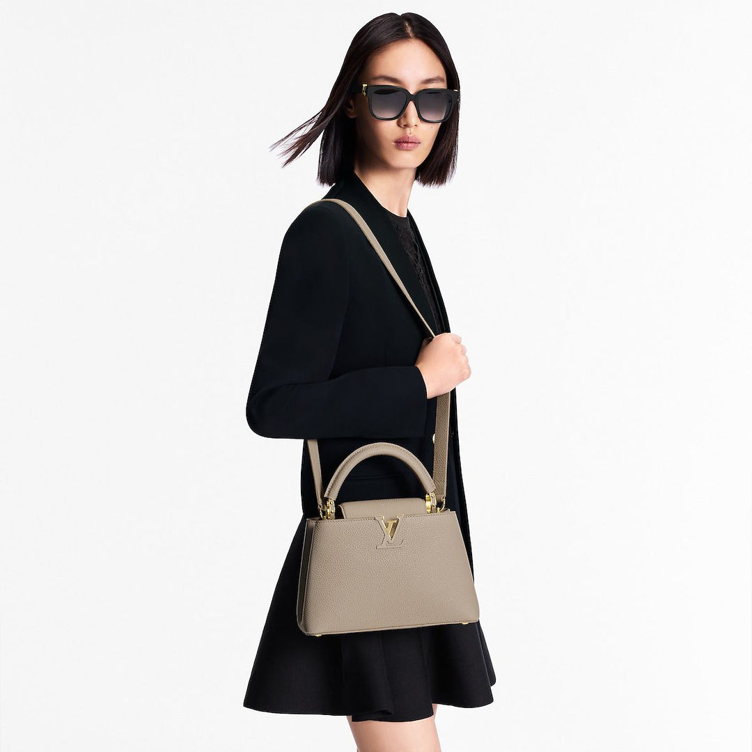 Louis Vuitton Capucines BB Galet Gray Taurillon Leather Handbag with Gold-Tone Hardware