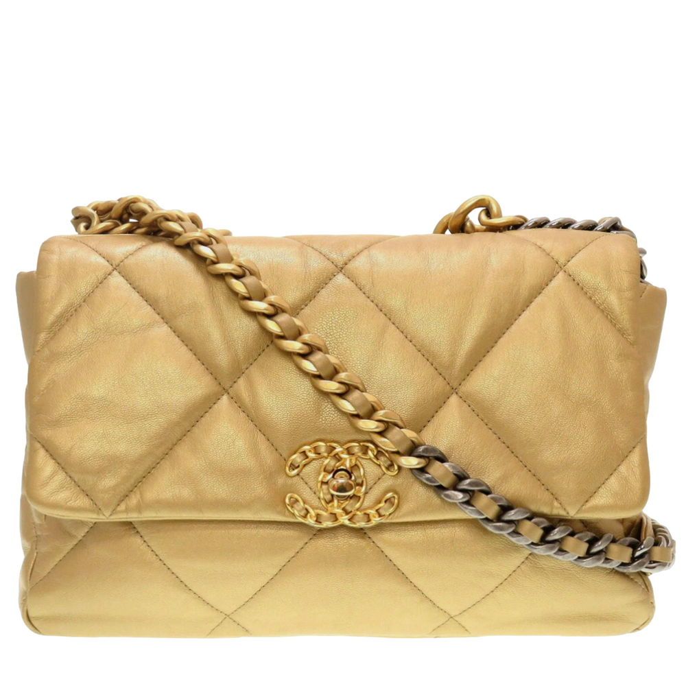 Chanel Gold Leather Large 19 Shoulder Bag - Gemaee  UAE