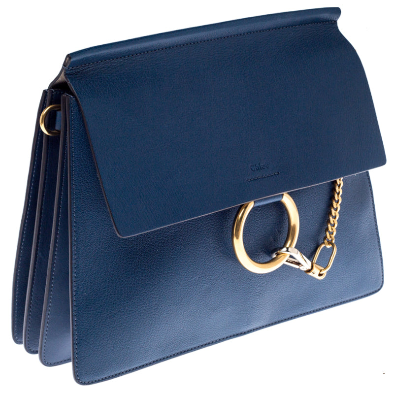 Chloé  Blue Leather and Suede Faye Shoulder Bag - Gemaee  UAE