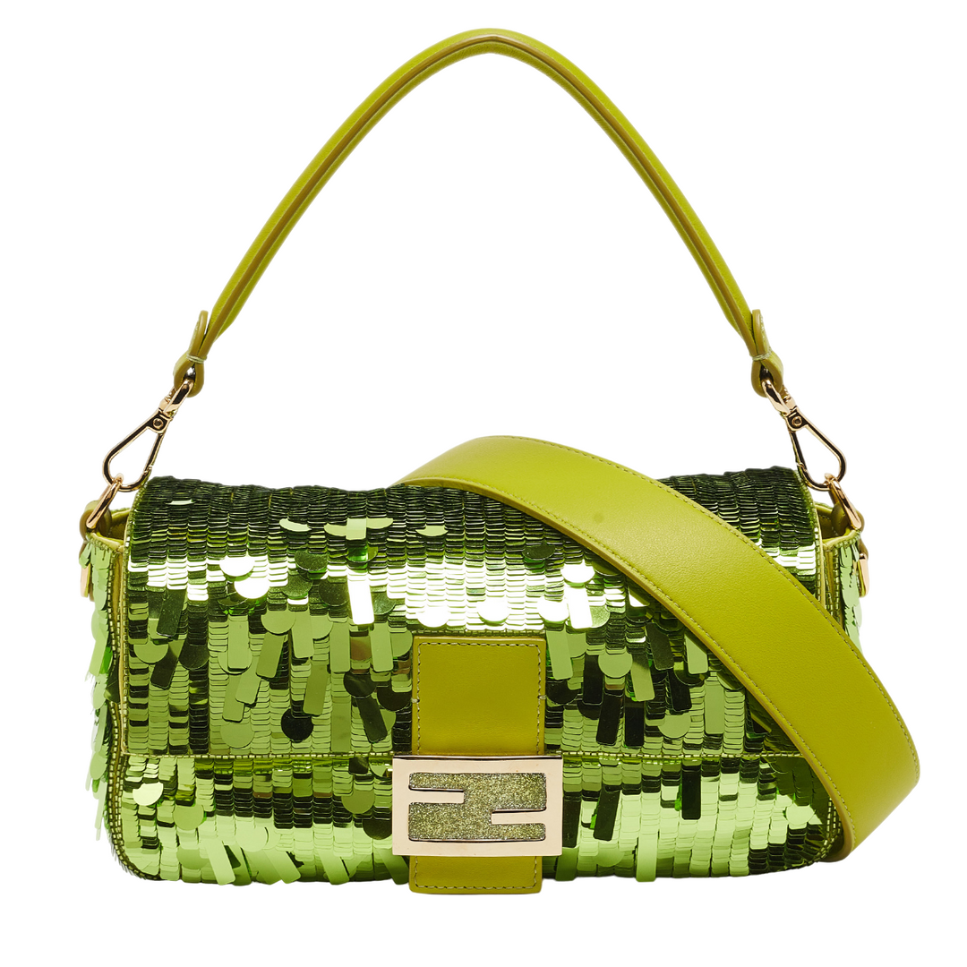 Fendi Green Sequins and Leather Re Edition Sex and the City Baguette Bag Gemaee UAE