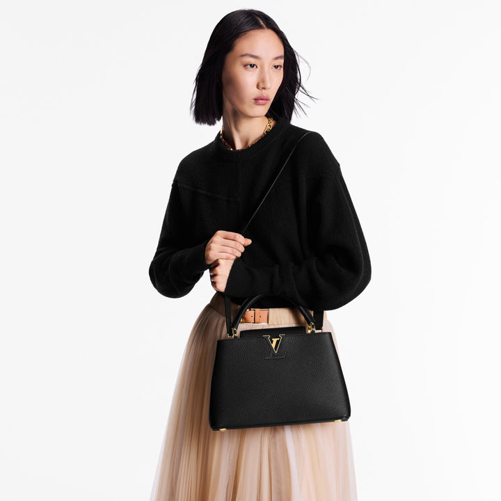 Louis Vuitton Capucines MM Black Taurillon Leather Iconic Top Handle Bag - Gemaee  UAE