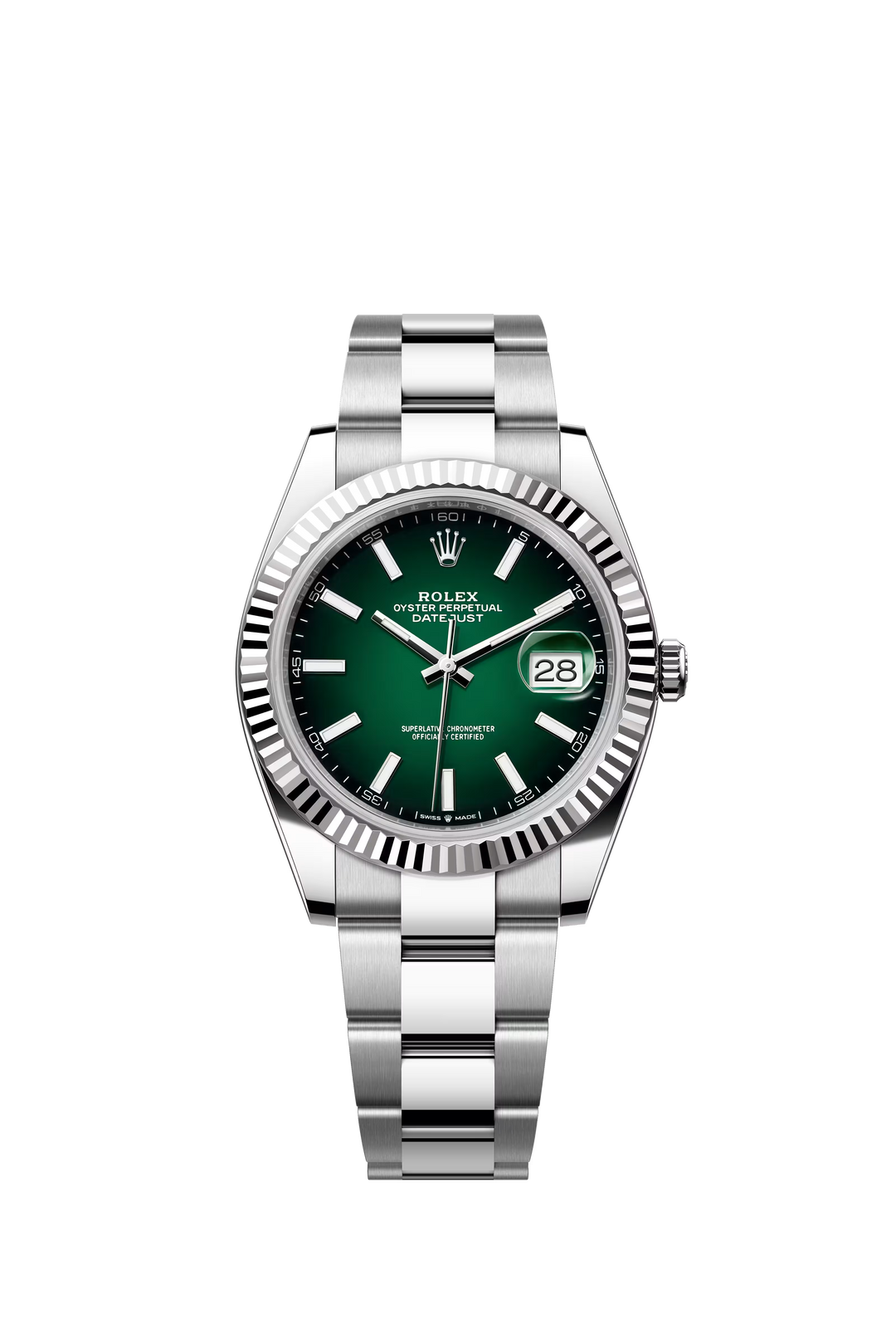 Rolex Datejust 41 Steel and White Gold Green Ombré Dial Fluted Bezel Oyster Bracelet Ref 126334