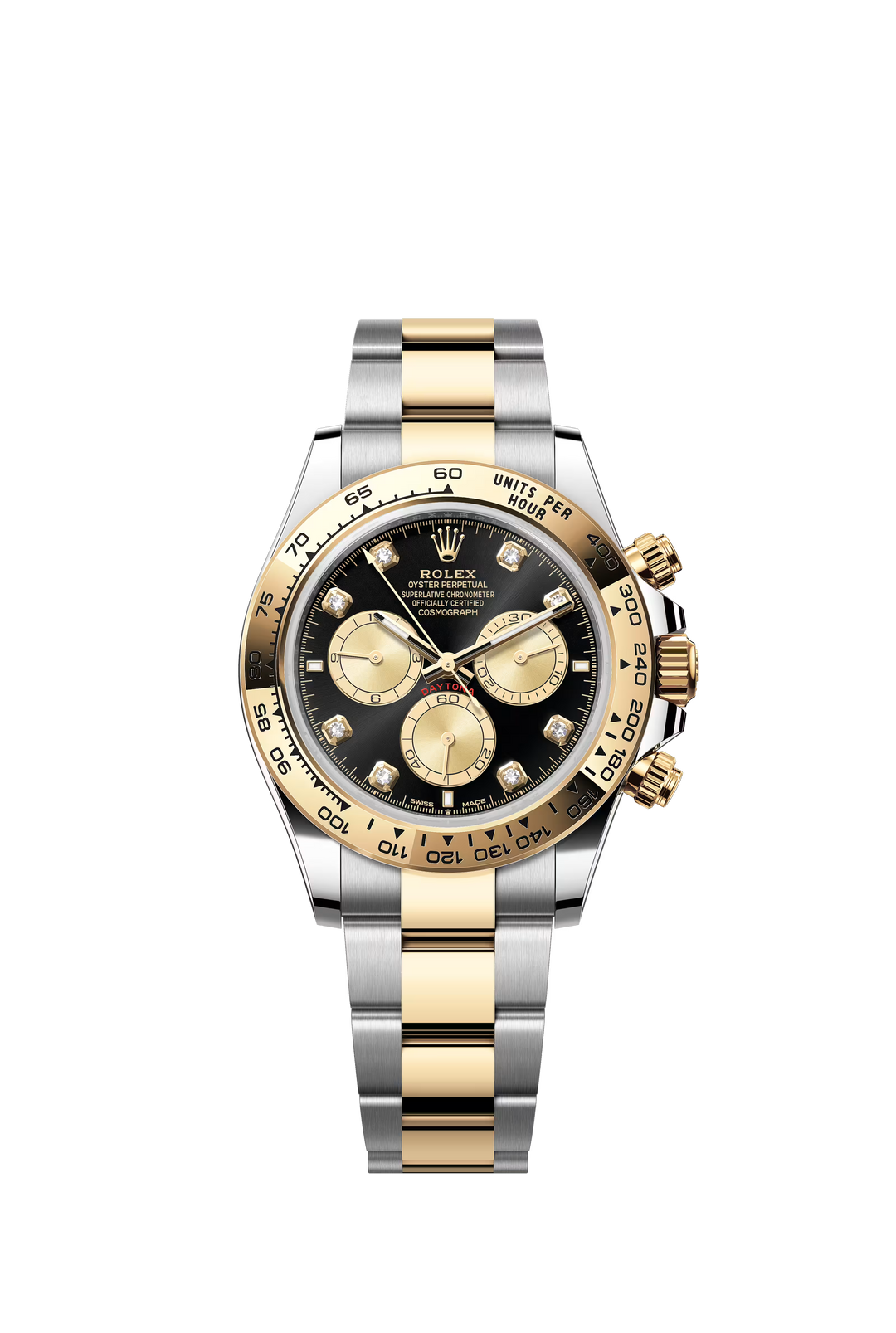 Rolex Cosmograph Daytona 40mm in Yellow Rolesor with Diamond-Set Black and Golden Dial - Gemaee  UAE