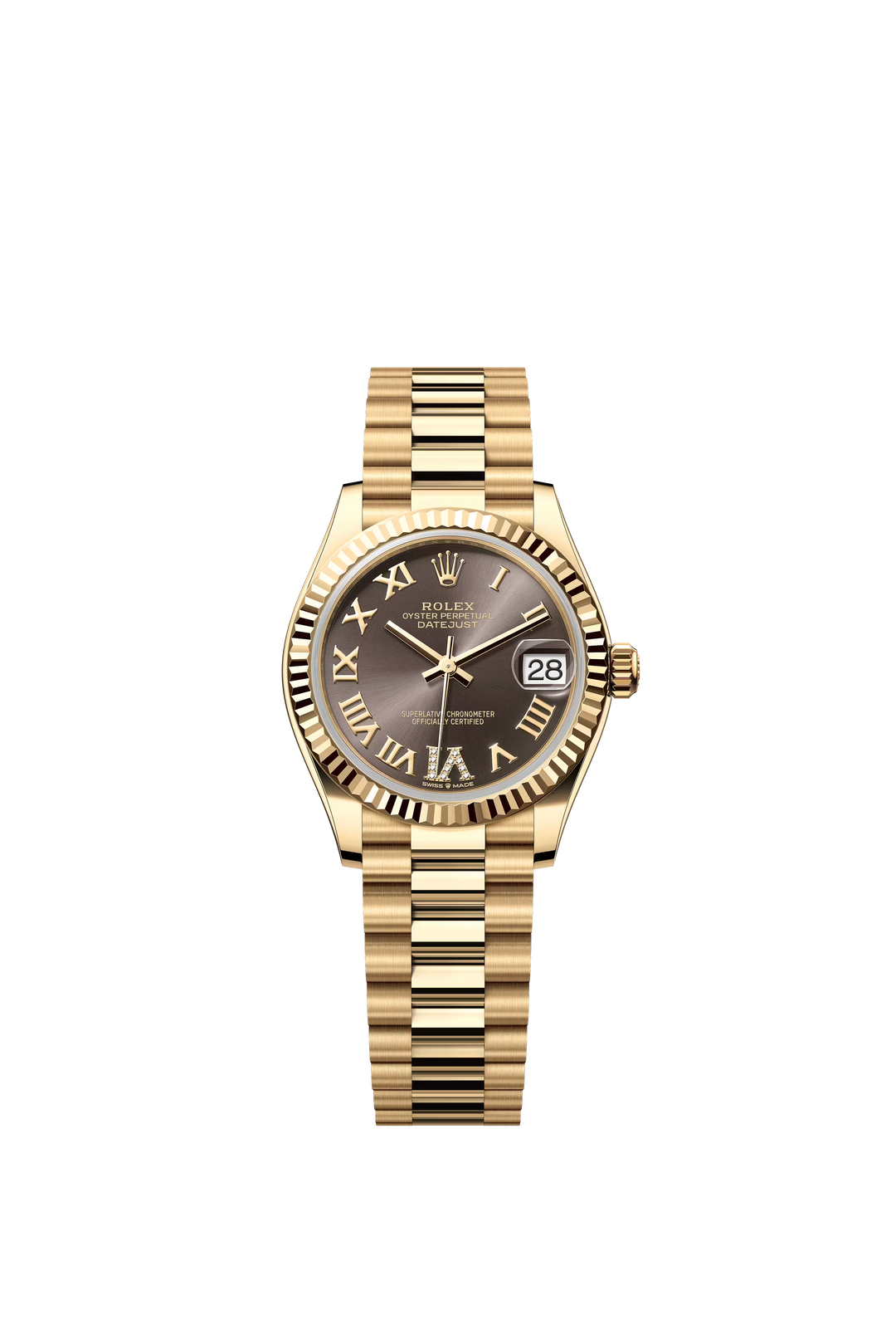 Rolex Datejust 31mm Dark Grey Diamond Dial 18K Yellow Gold Fluted Bezel President Bracelet - Gemaee  UAE