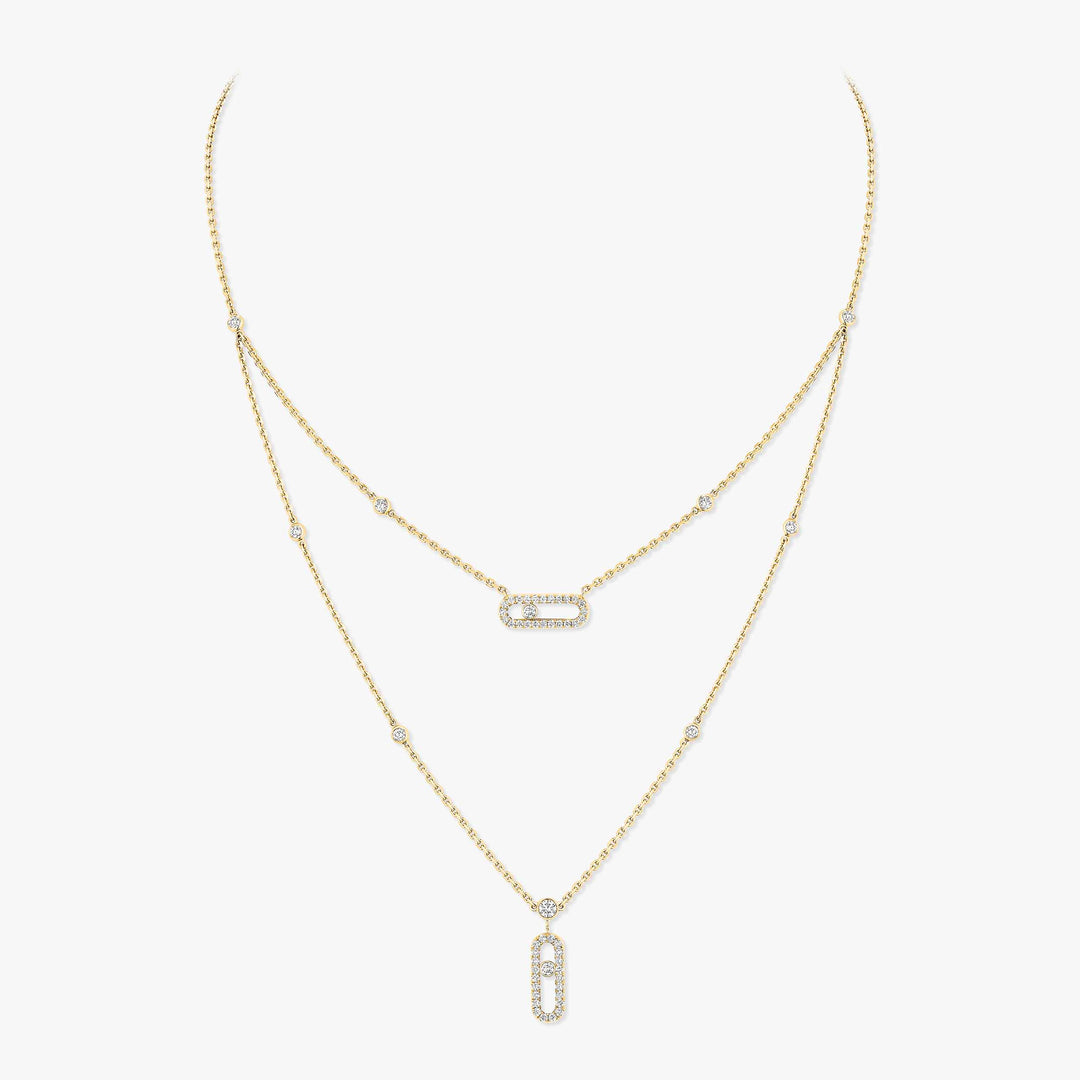 Messika Move Uno 2 Rows Pavé Necklace in 18K Yellow Gold with Diamonds