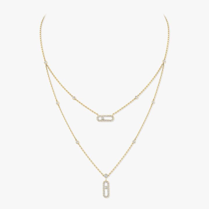 Messika Move Uno 2 Rows Pavé Necklace in 18K Yellow Gold with Diamonds