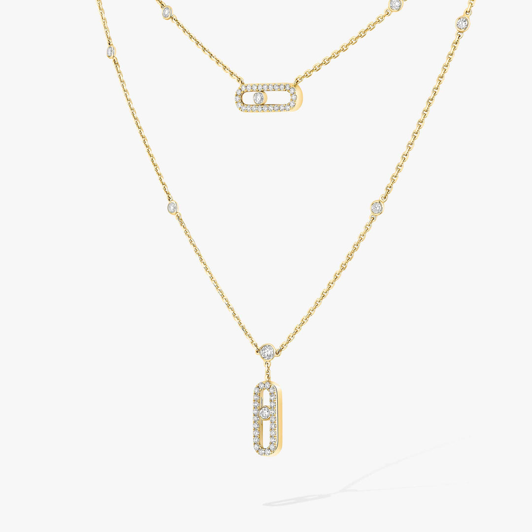 Messika Move Uno 2 Rows Pavé Necklace in 18K Yellow Gold with Diamonds