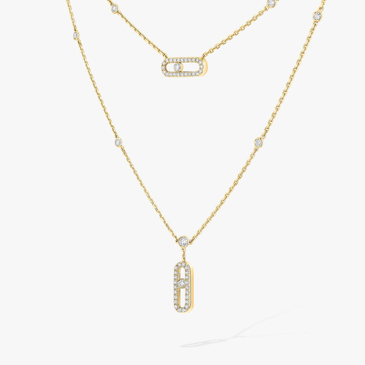 Messika Move Uno 2 Rows Pavé Necklace in 18K Yellow Gold with Diamonds