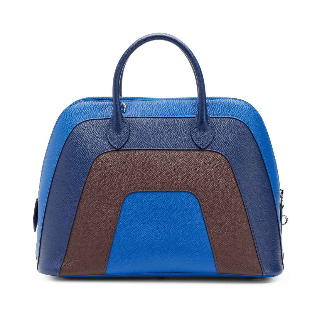 Hermès Limited Edition Rainbow Bolide 30 in Bleu Frida, Bleu Saphir & Rouge Sellier Epsom Leather with Palladium Hardware