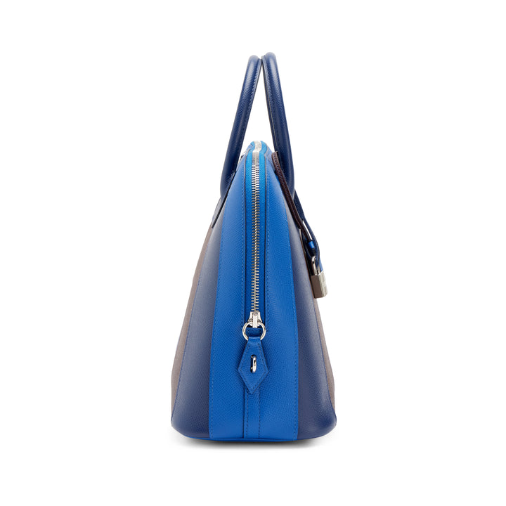 Hermès Limited Edition Rainbow Bolide 30 in Bleu Frida, Bleu Saphir & Rouge Sellier Epsom Leather with Palladium Hardware