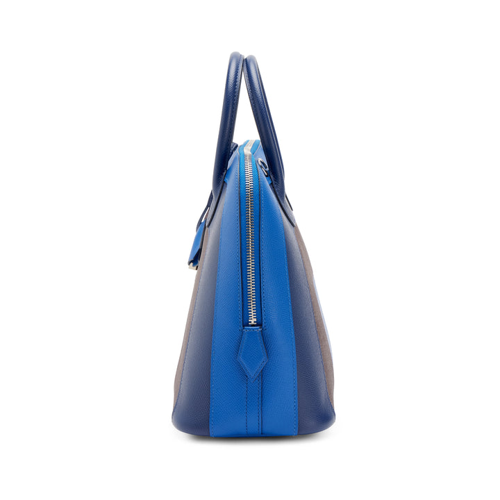 Hermès Limited Edition Rainbow Bolide 30 in Bleu Frida, Bleu Saphir & Rouge Sellier Epsom Leather with Palladium Hardware