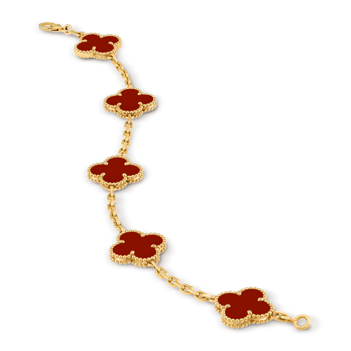Van Cleef & Arpels Vintage Alhambra 5 Motifs Bracelet in 18K Yellow Gold with Carnelian