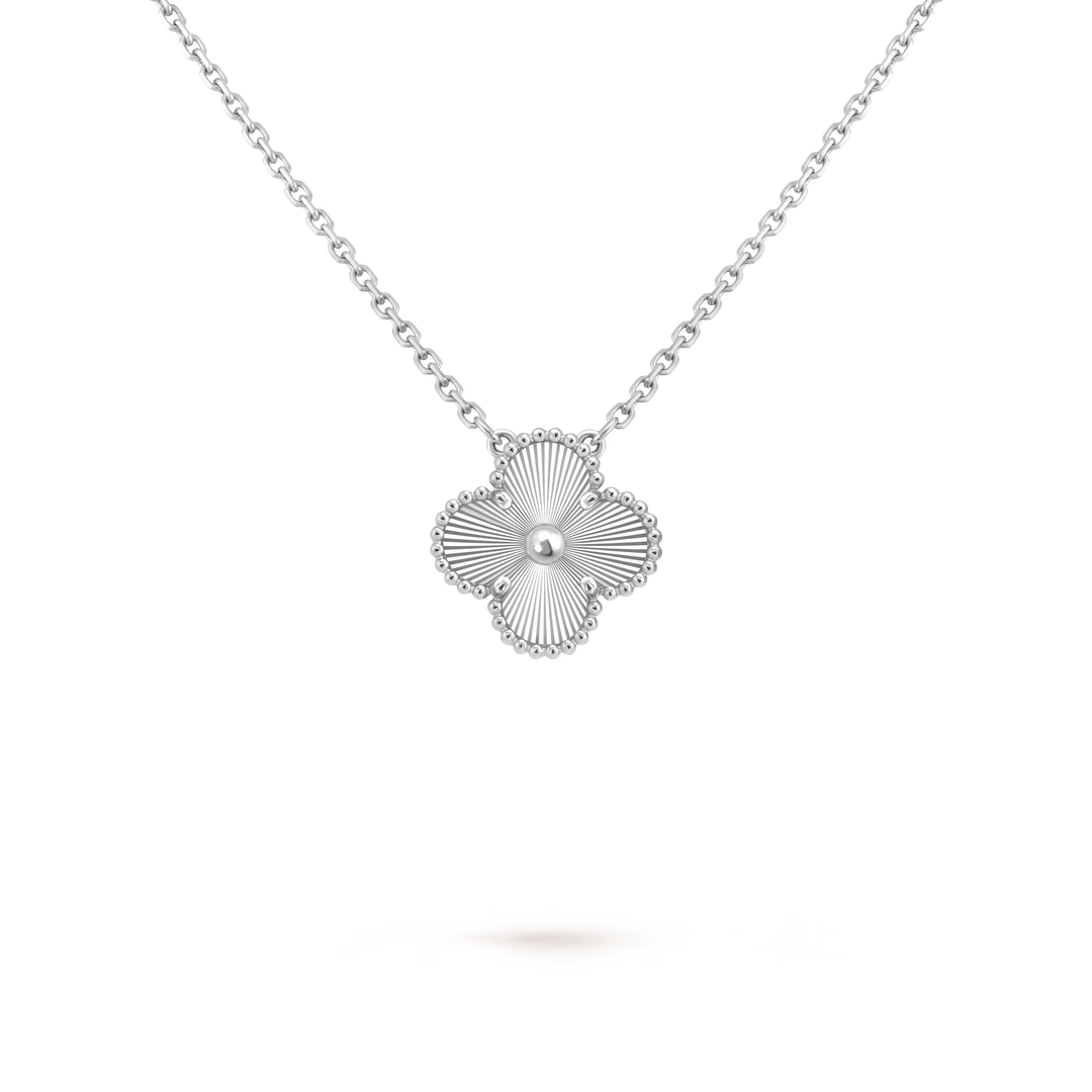 Van Cleef & Arpels Vintage Alhambra Guilloché Pendant Necklace in Rhodium-Plated 18K White Gold - Gemaee  UAE