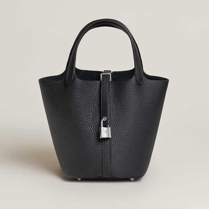 Hermès Picotin Lock 18 Noir Clemence Leather Bag with Palladium Hardware