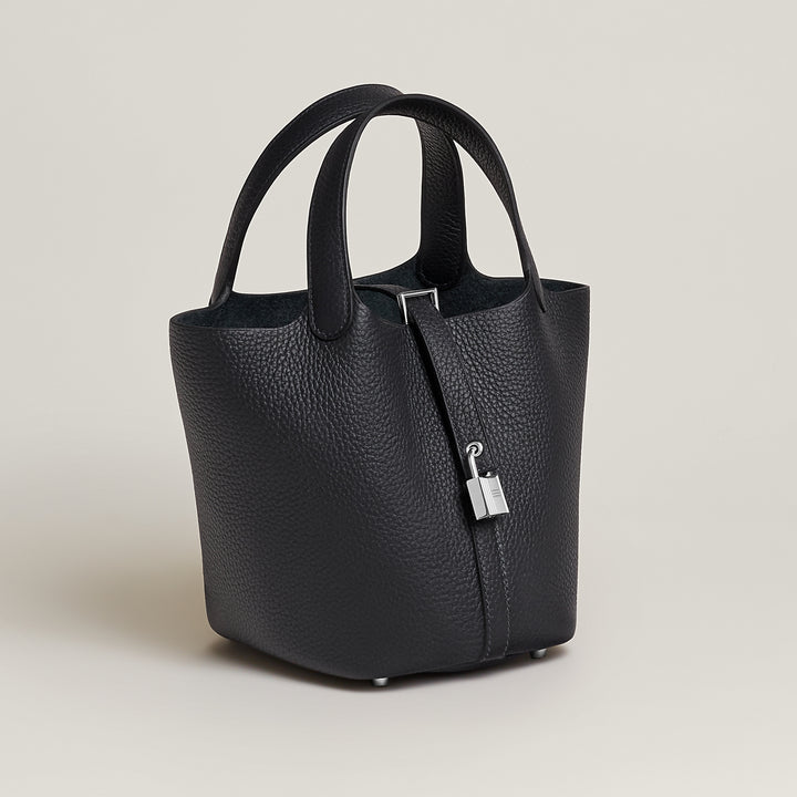 Hermès Picotin Lock 18 Noir Clemence Leather Bag with Palladium Hardware