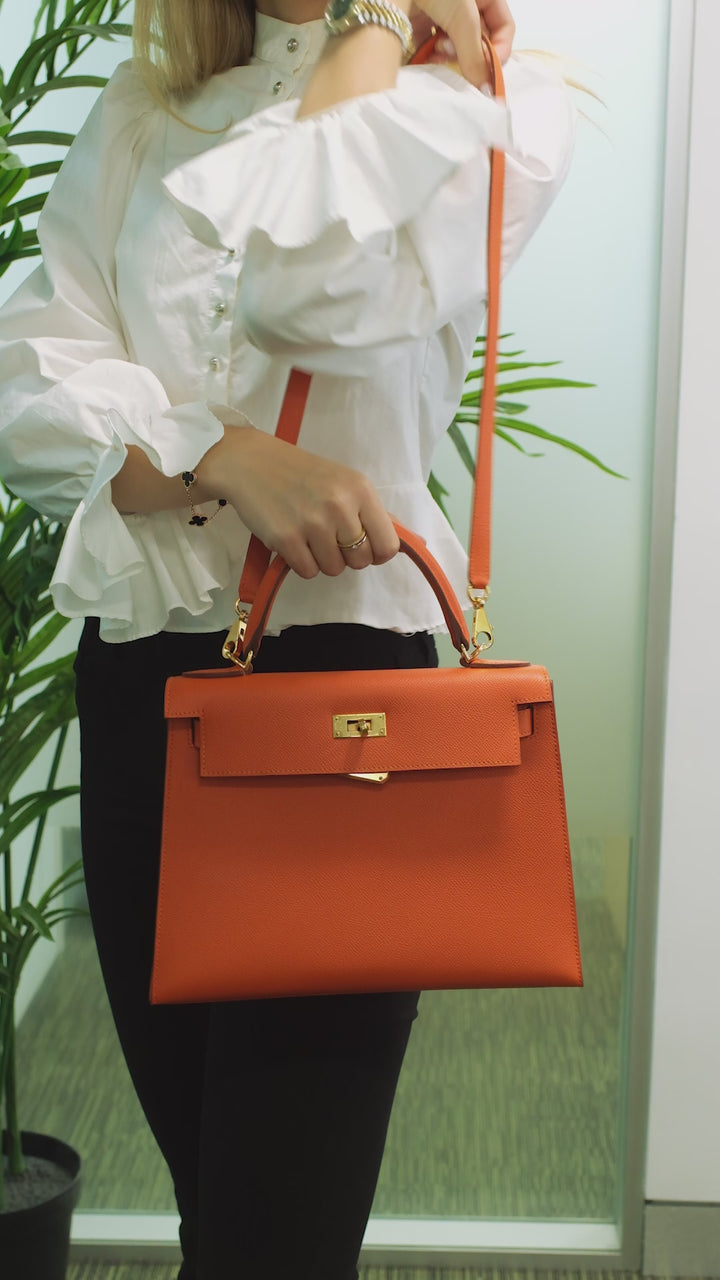 Hermès Orange Kelly Epsom 28 with gold hardware Bag