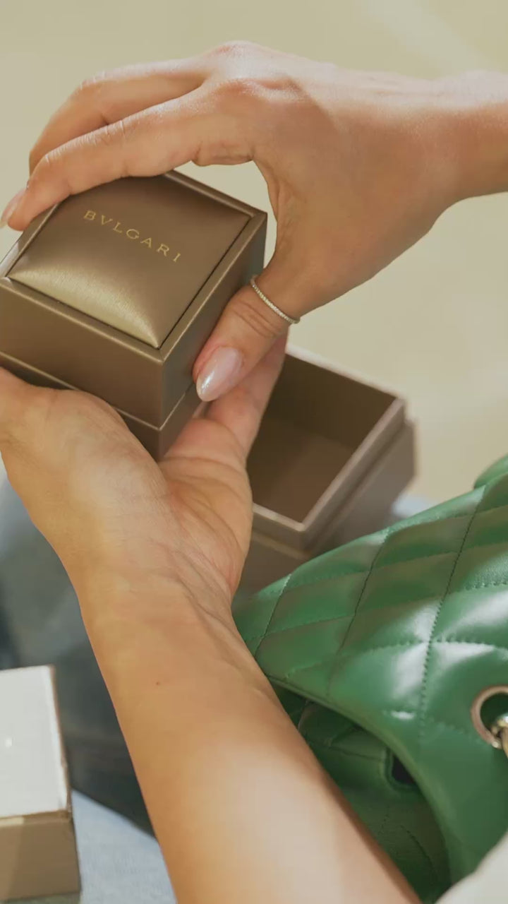 Bulgari Serpenti 18K White Gold Ring with Emerald Eyes and Pavé Diamonds