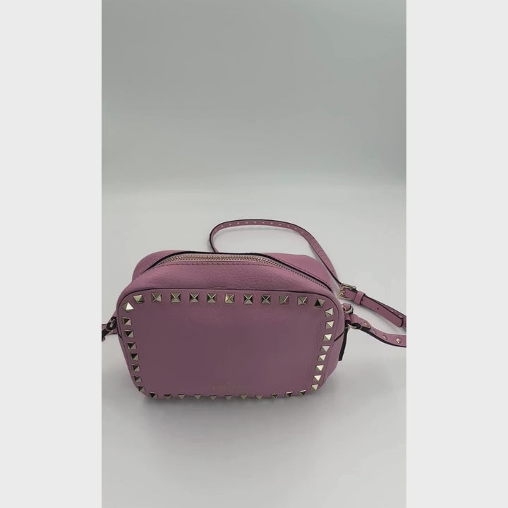 Valentino Garavani  Pink Leather Rockstud Camera Crossbody Bag