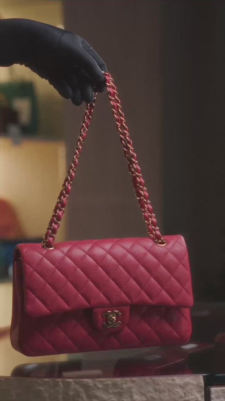 Chanel Medium Classic Double Flap Shoulder Bag in Pink Quilted Caviar Leather