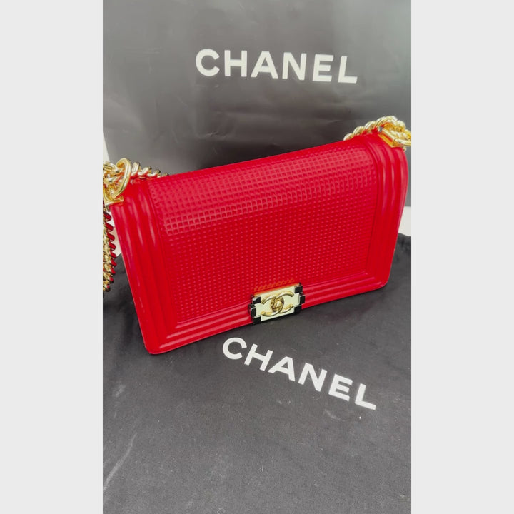 Chanel Red Cube Embossed Lambskin Leather Bag