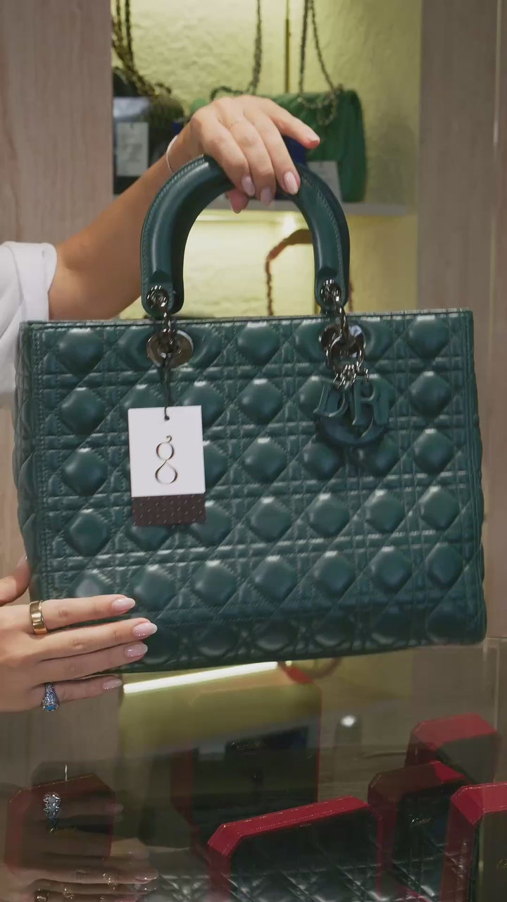 Dior Green Cannage Leather Large Lady Dior Tote Bag