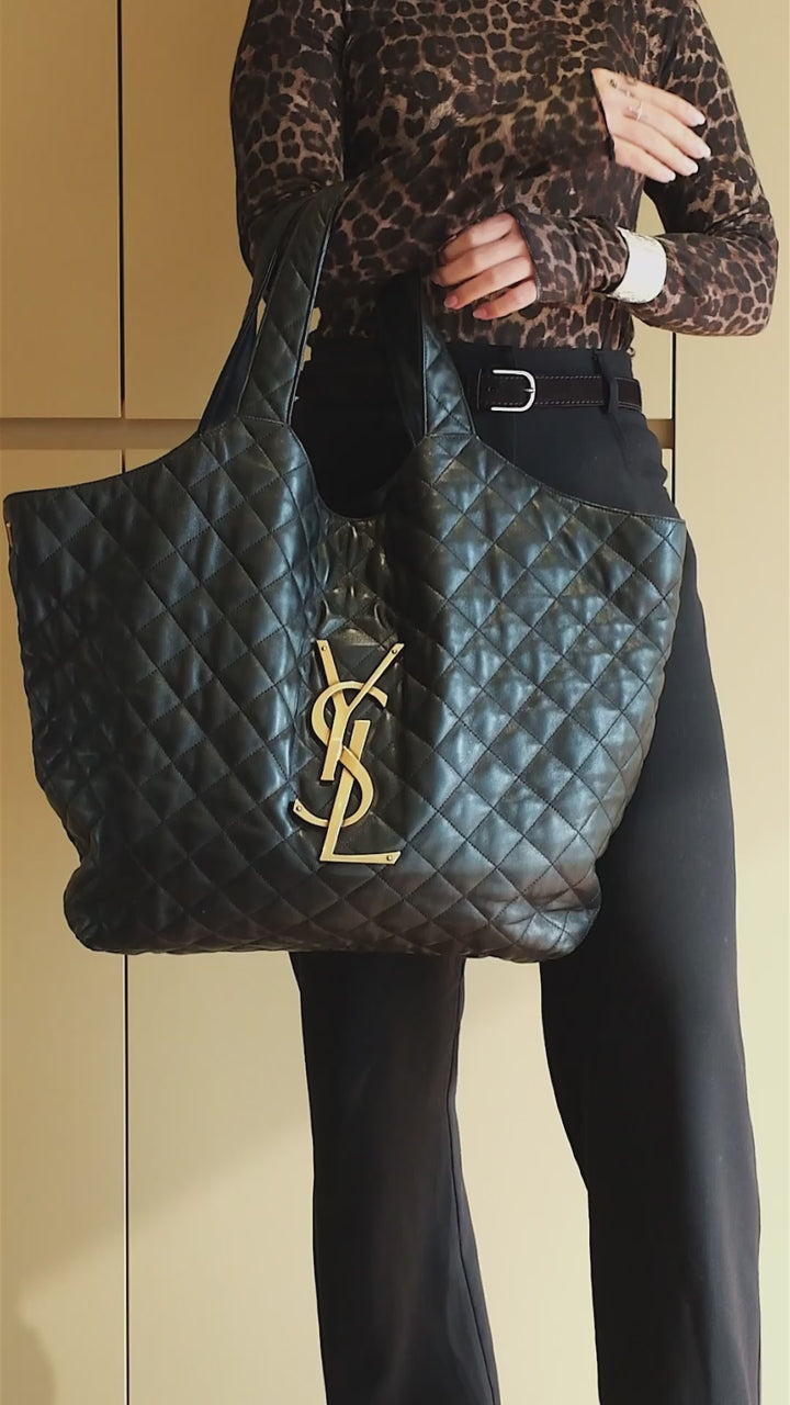 Saint Laurent  Black Icare Maxi Shopping Bag in quilted lambskin