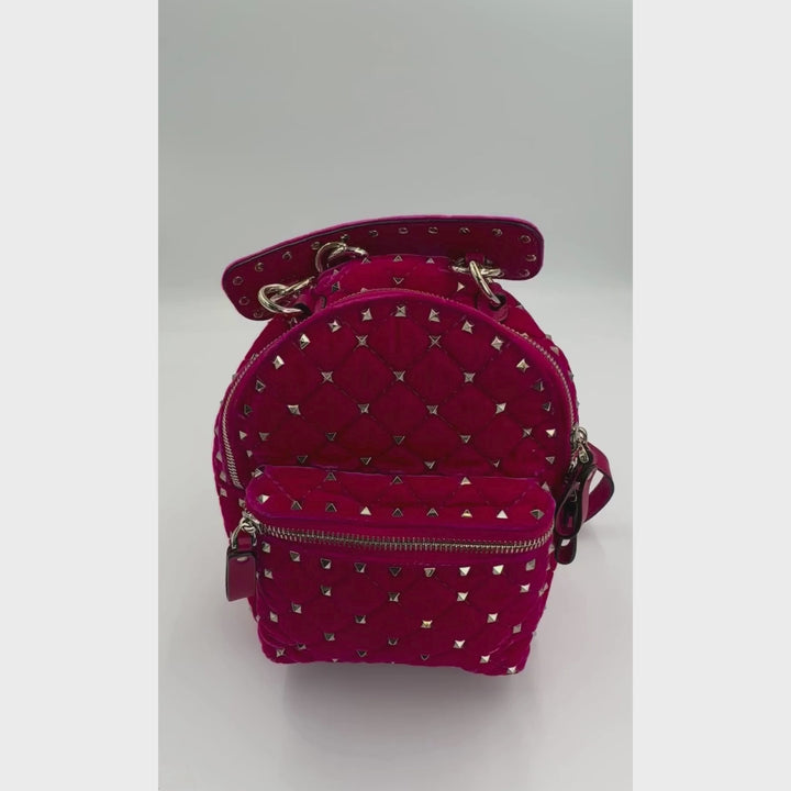 Valentino Garavani  Hot Pink Spike Mini Velvet Backpack
