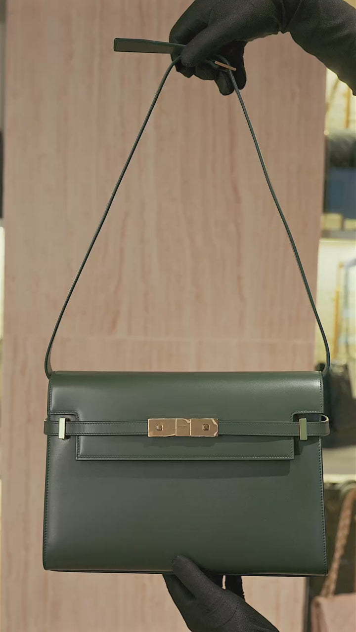 Saint Laurent Manhattan shoulder bag in a dark green smooth calfskin leather