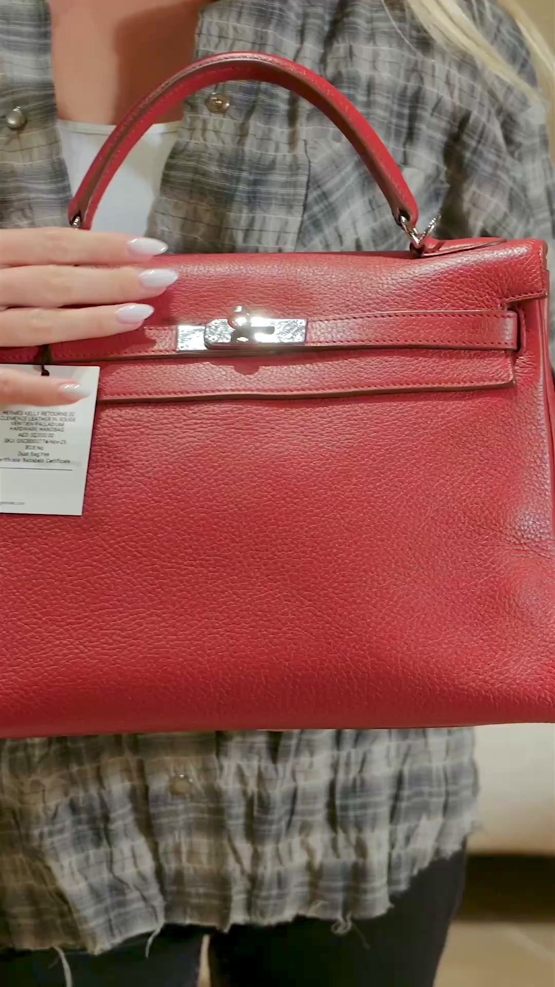 Hermès Kelly Retourne 32 Clemence Leather in Rouge Vénitien Palladium Hardware Handbag