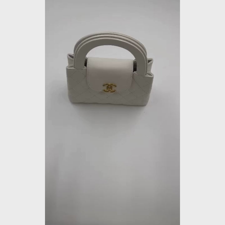 Chanel Small Kelly Shopper White Shiny Aged Bag Calfskin Brushed Gold Hardware