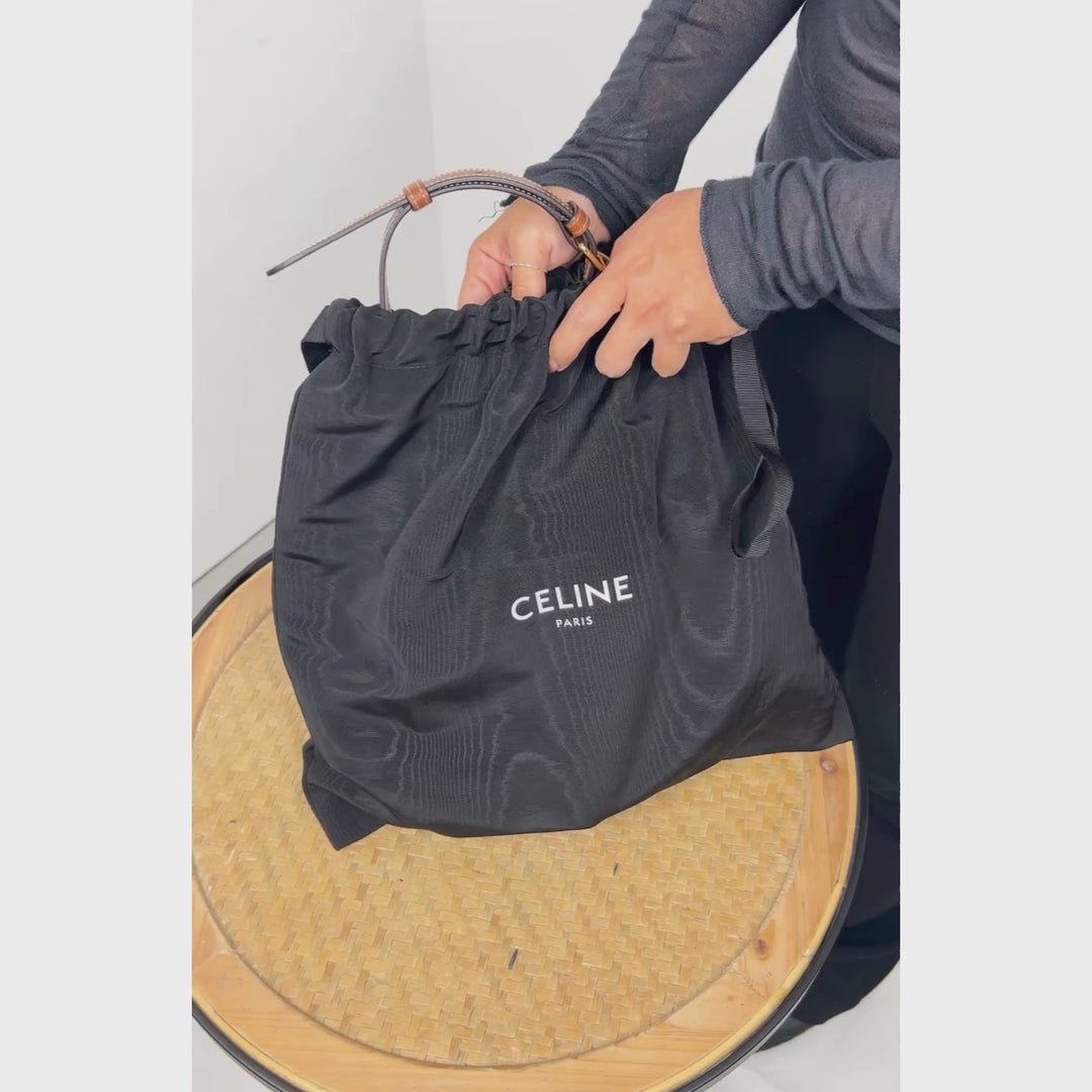 Céline Small Bucket in White Triomphe Canvas and Calfskin Tan Bag