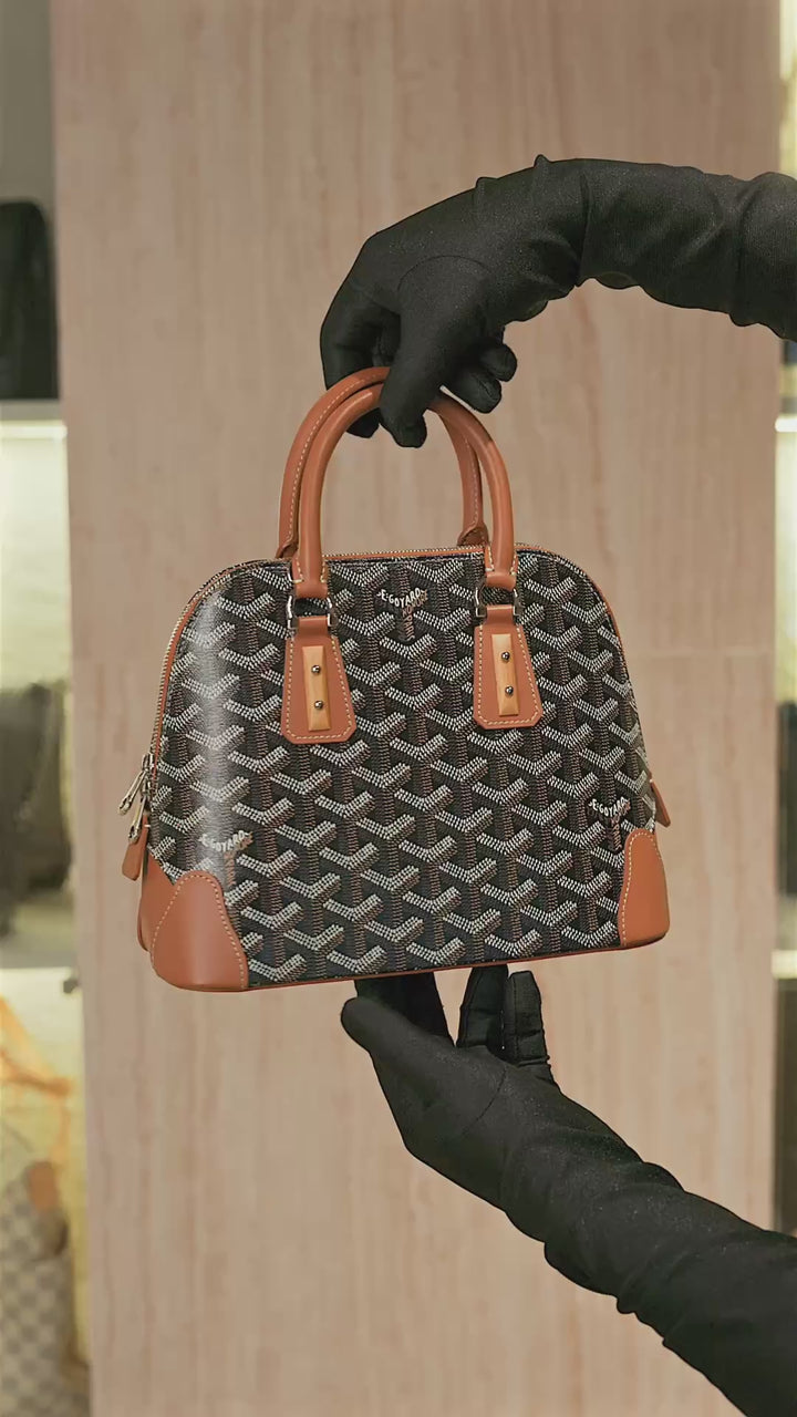 Goyard Mini Vendôme Bag in Black Goyardine Canvas with Tan Leather Trim