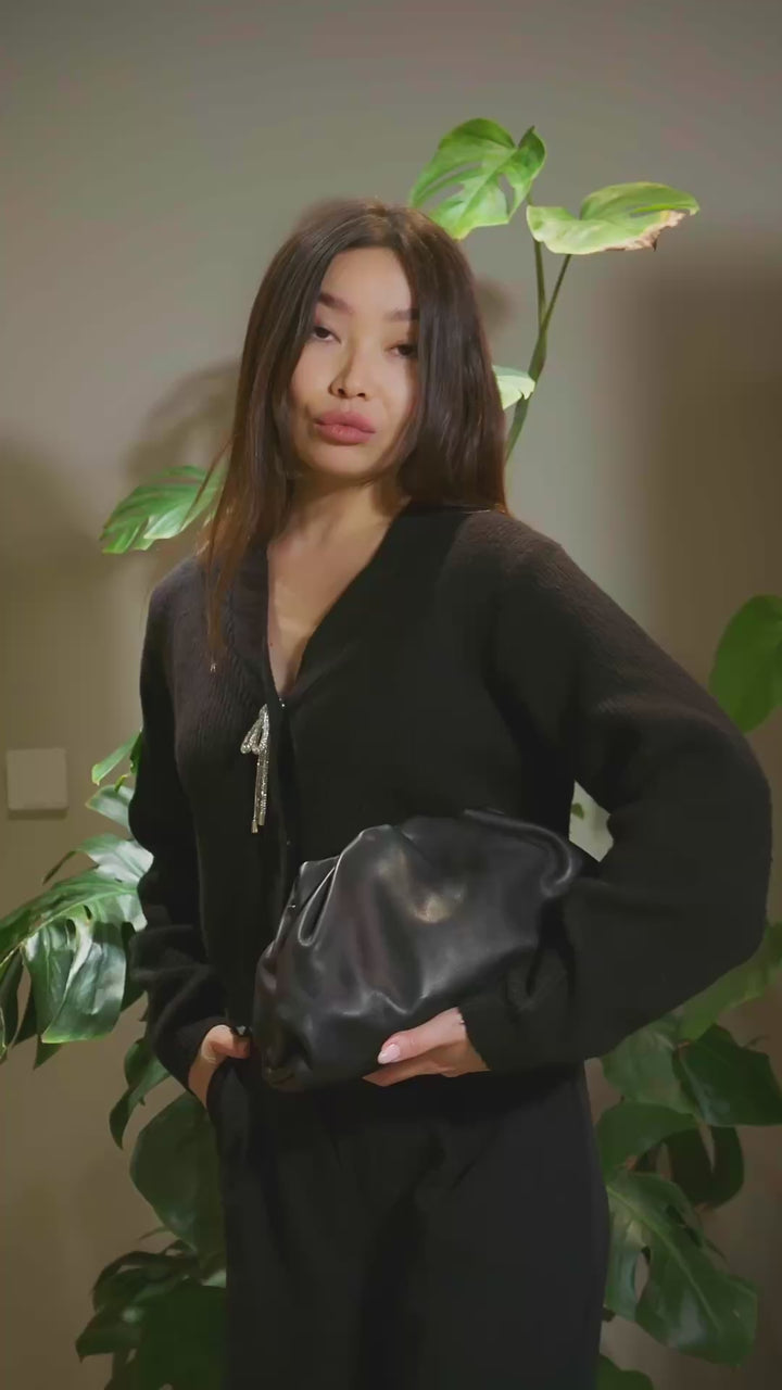 Bottega Veneta Black Calfskin Leather The Pouch Clutch Bag