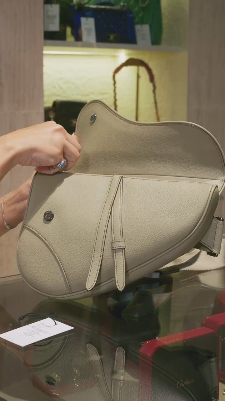Dior Men’s Saddle Pouch in Beige Grained Calfskin Leather